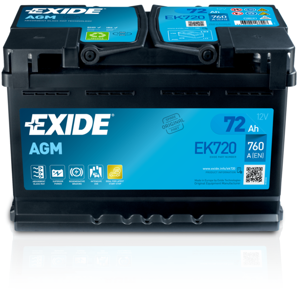 Batería EXIDE EK720 (TUDOR TK720) Start-Stop AGM 72Ah 760A. Baterías  Berrocal